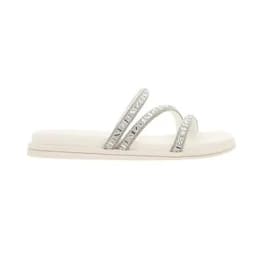 Tamanco Feminino Beira Rio Flat - 8488108 - Branco/Níquel/Cristal